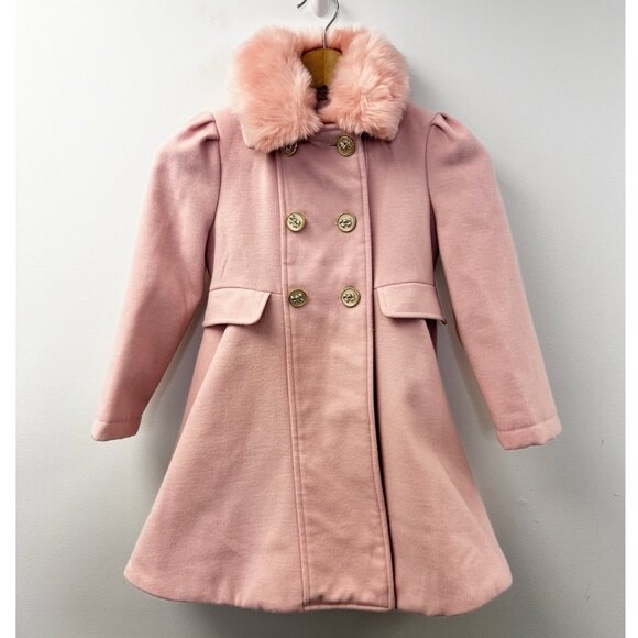Rothschild Girls Pink Fit & Flare Coat Fur Collar Gold Buttons Winter  Fall Sz 6 - Picture 1 of 8